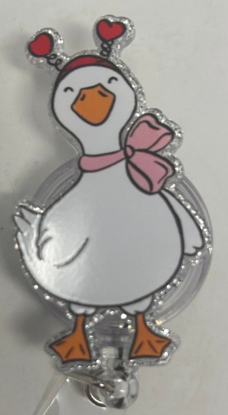 Duck Badge Pink Bow Red Heart Headband Retractable Work ID Holder Alligator Clip
